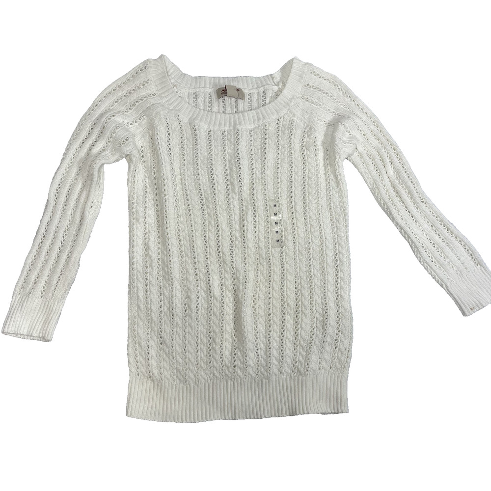 Arizona Jeans Sweater Women Medium Ivory Cable Knit
